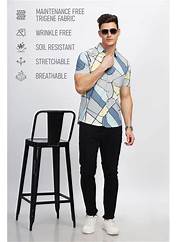 BULLMER Men Grey Trendy Regular Fit Geometric Casual Shirt (S)